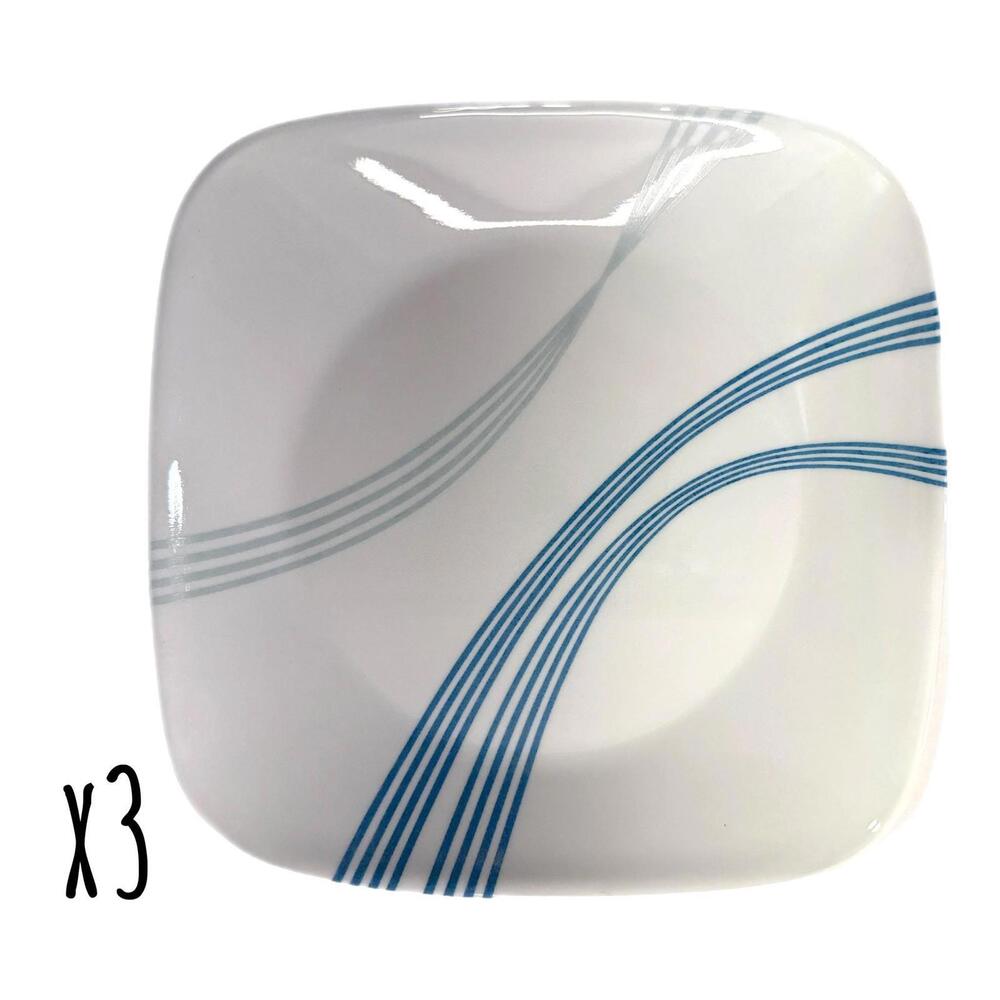 Set of 3 Corelle Ocean Arc Square Ceramic Luncheon Plates – Cool Aqua & Teal